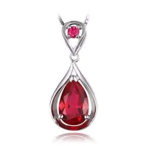 Gala 3.8CT Pear Drop Simulated Pigeon Blood Ruby IOBI Precious Gems 925 Sterling Silver Pendant