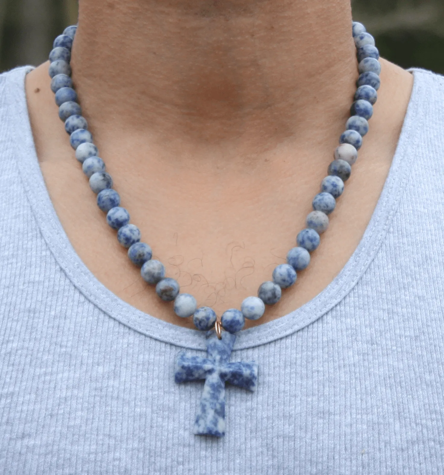 Genuine Sodalite Necklace with Sodalite Cross Pendant - Gift for Men/Woman - Spiritual Accessories - Religious Symbol