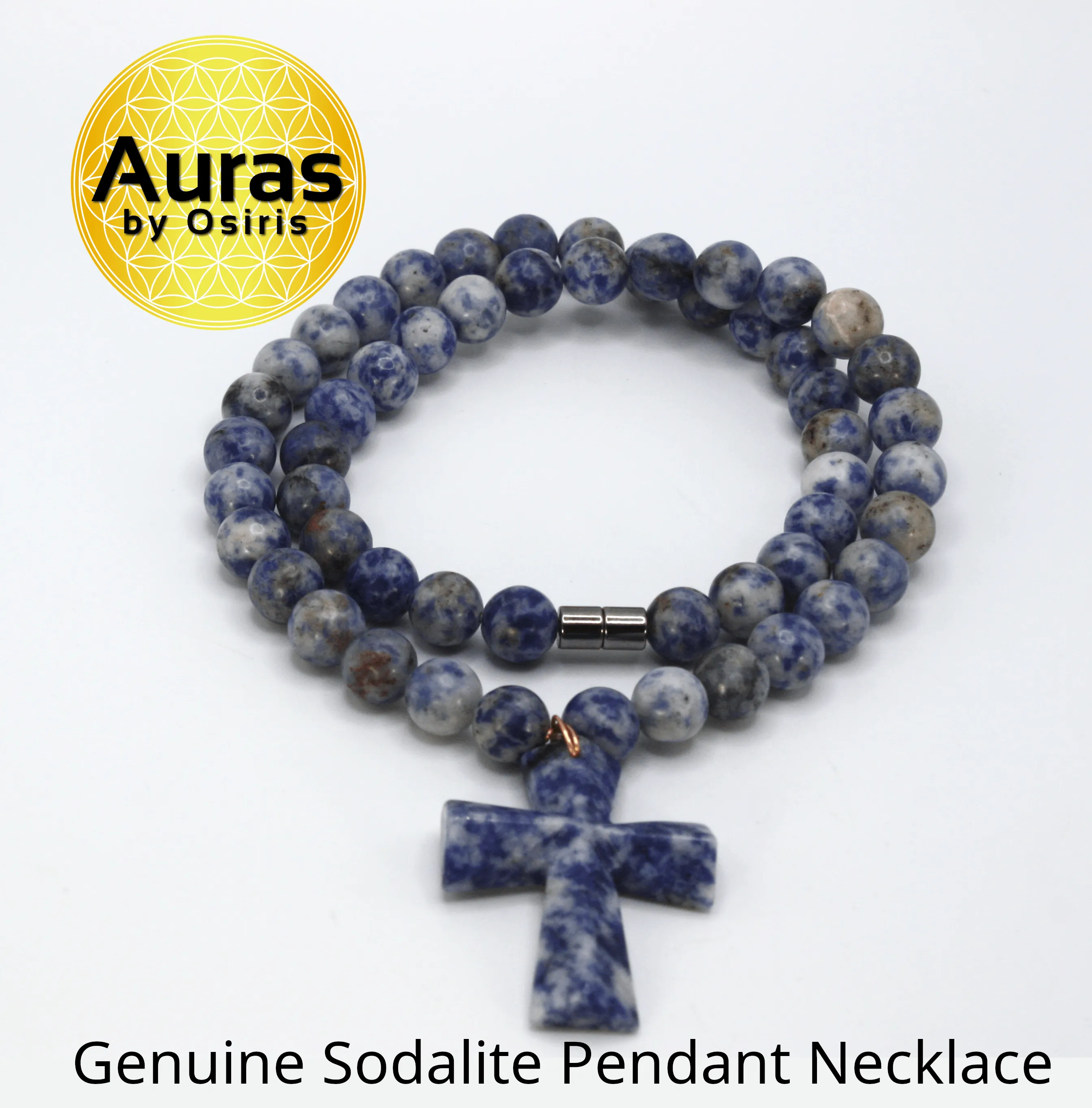 Genuine Sodalite Necklace with Sodalite Cross Pendant - Gift for Men/Woman - Spiritual Accessories - Religious Symbol