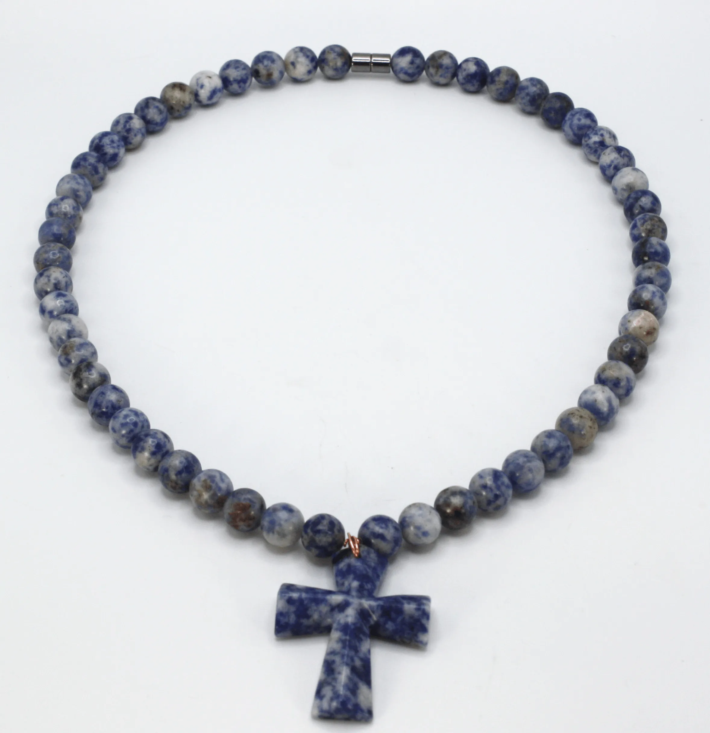 Genuine Sodalite Necklace with Sodalite Cross Pendant - Gift for Men/Woman - Spiritual Accessories - Religious Symbol