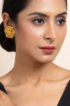 Gold Plated 3-Layer Floral Stud Earrings - Handmade Copper, Non-Allergic, Elegant Design for All Occasions