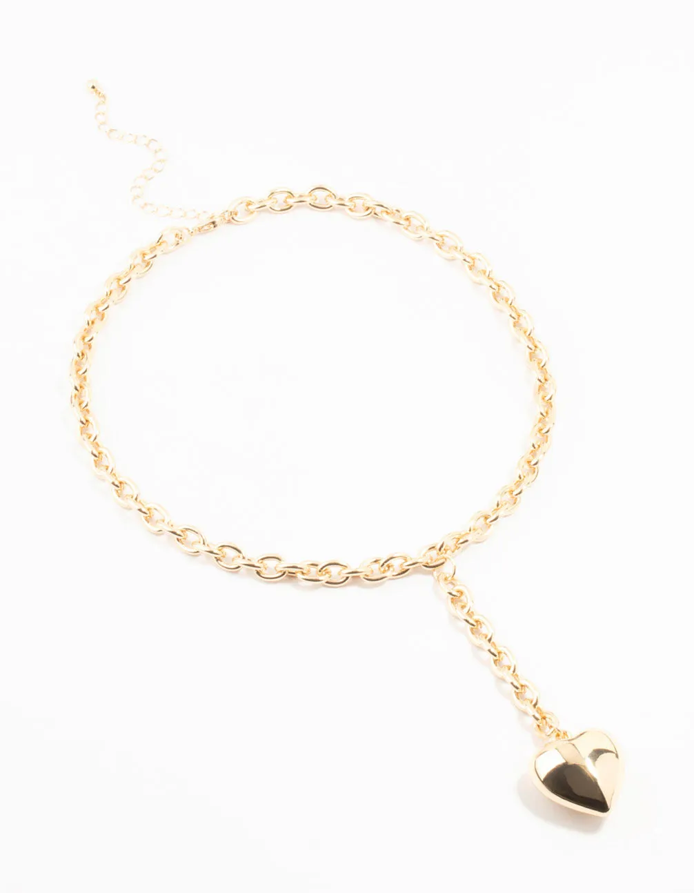 Gold Puffy Heart Y-Necklace