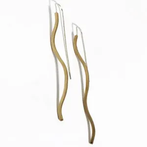 Golden Long Wave Mod Sterling Silver and Brass Earrings GWLME001 by Votive Designs Jewelry