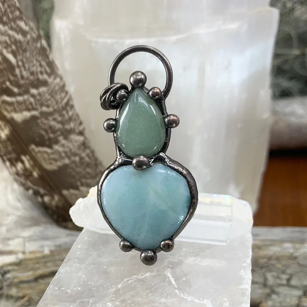 Green Chalcedony   Aventurine Soldered Pendant