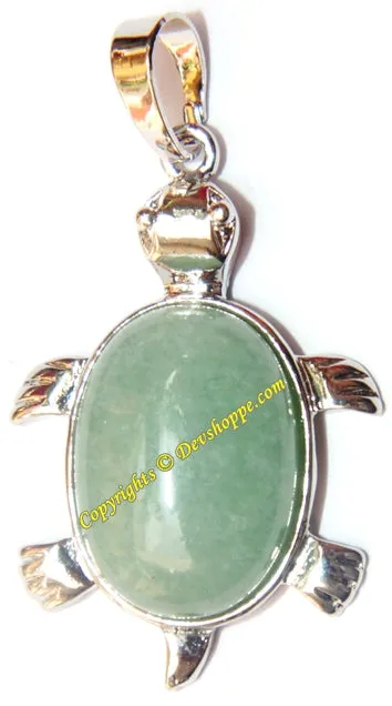 Green Jade Tortoise (Turtle) pendant in white metal