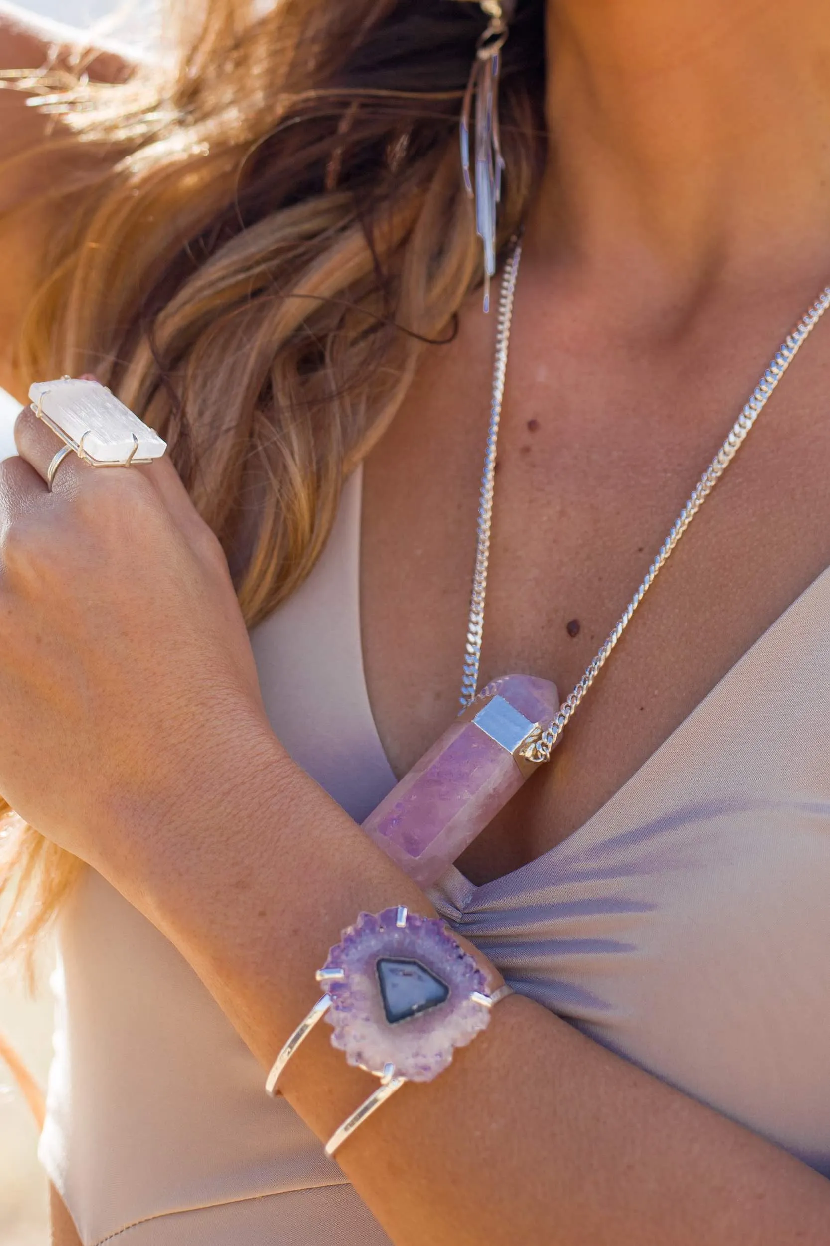 I Am Creating My Life Amethyst Silver Cuff Bracelet