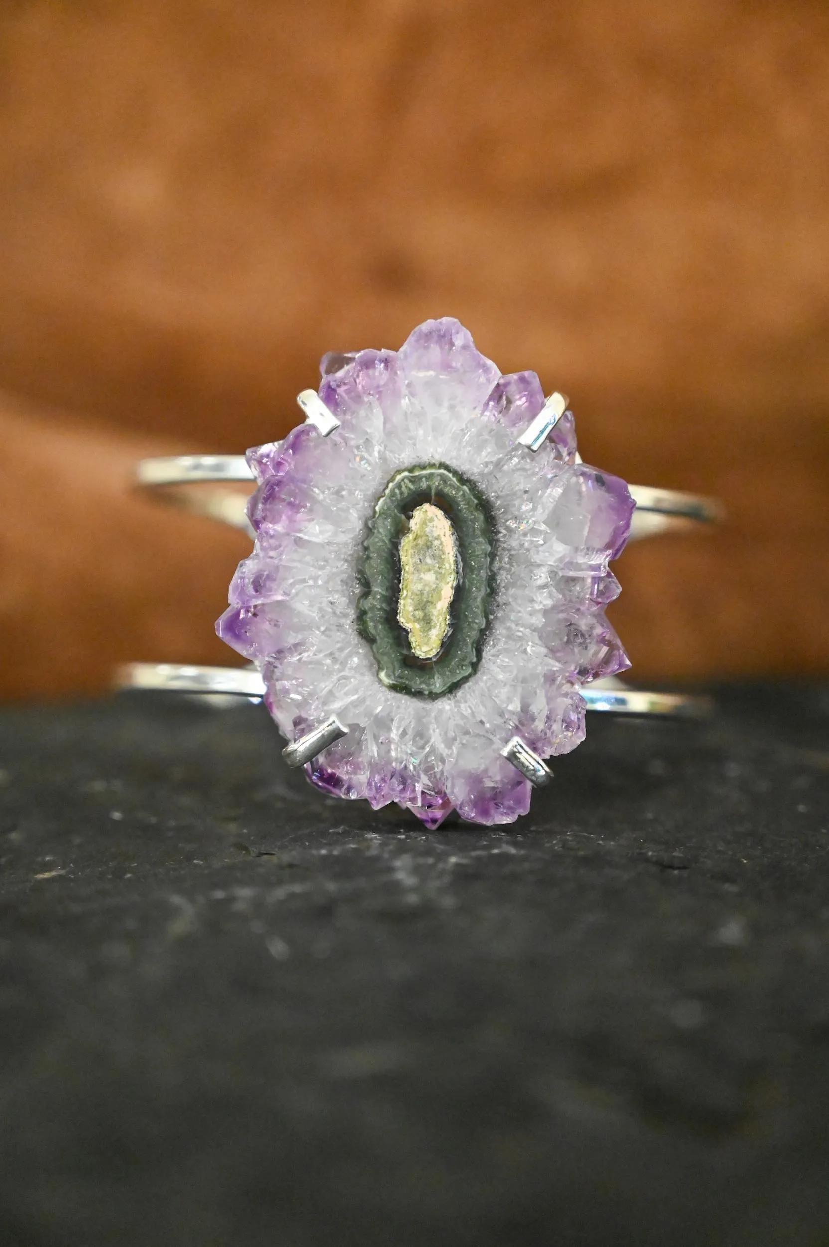 I Am Creating My Life Amethyst Silver Cuff Bracelet