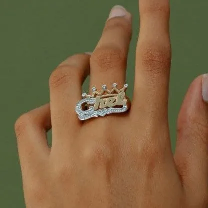 Iced Crown Name Ring