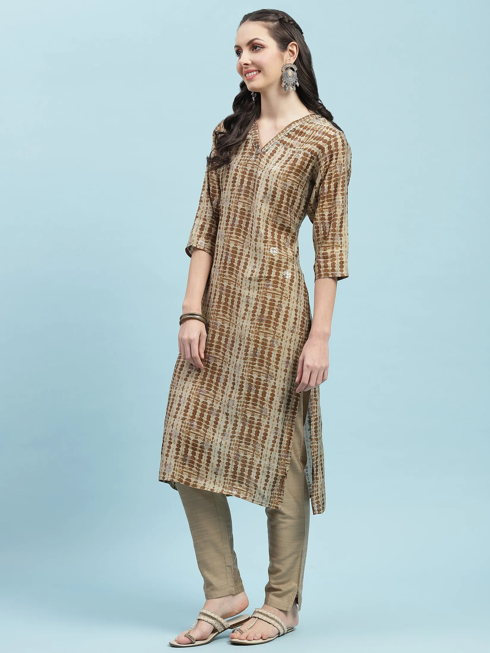 Indiessence Brown Tie Dye Printed Kurta