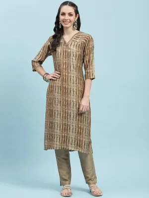 Indiessence Brown Tie Dye Printed Kurta