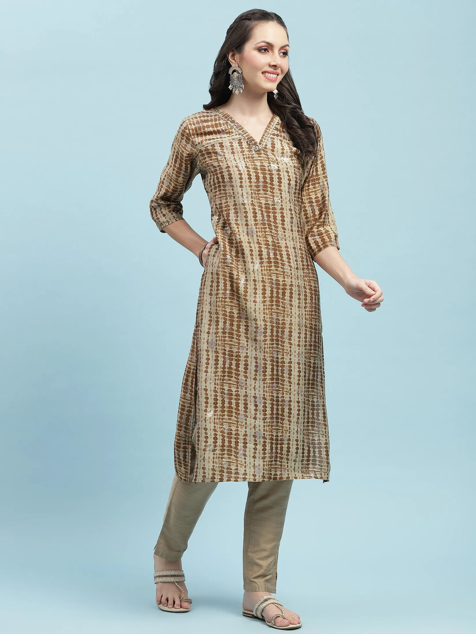 Indiessence Brown Tie Dye Printed Kurta