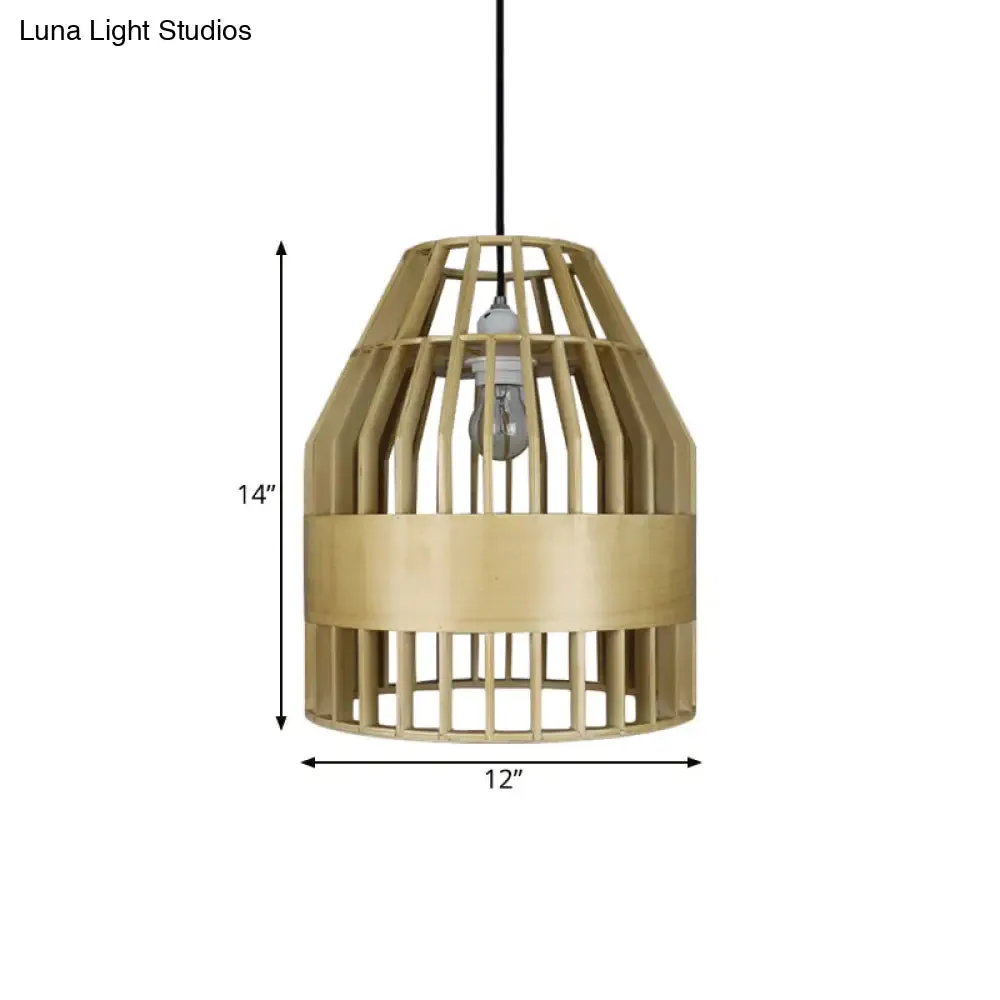 Japanese Wooden Pendant Light Fixture - Yellow Bird Cage Design for Restaurant Hanging Ceiling Light