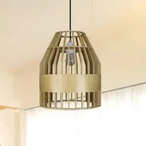 Japanese Wooden Pendant Light Fixture - Yellow Bird Cage Design for Restaurant Hanging Ceiling Light