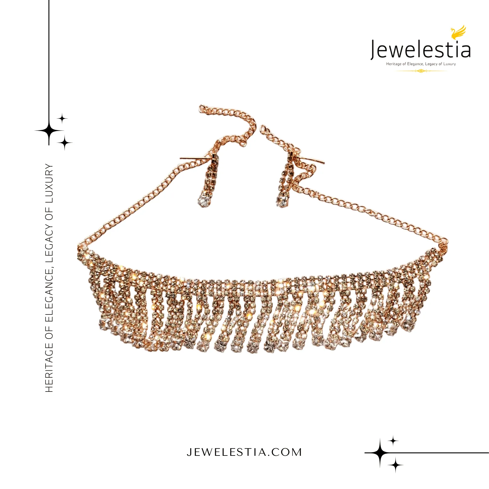 Jewelestia Glamorous Crystal Fringe Choker and Earring Set