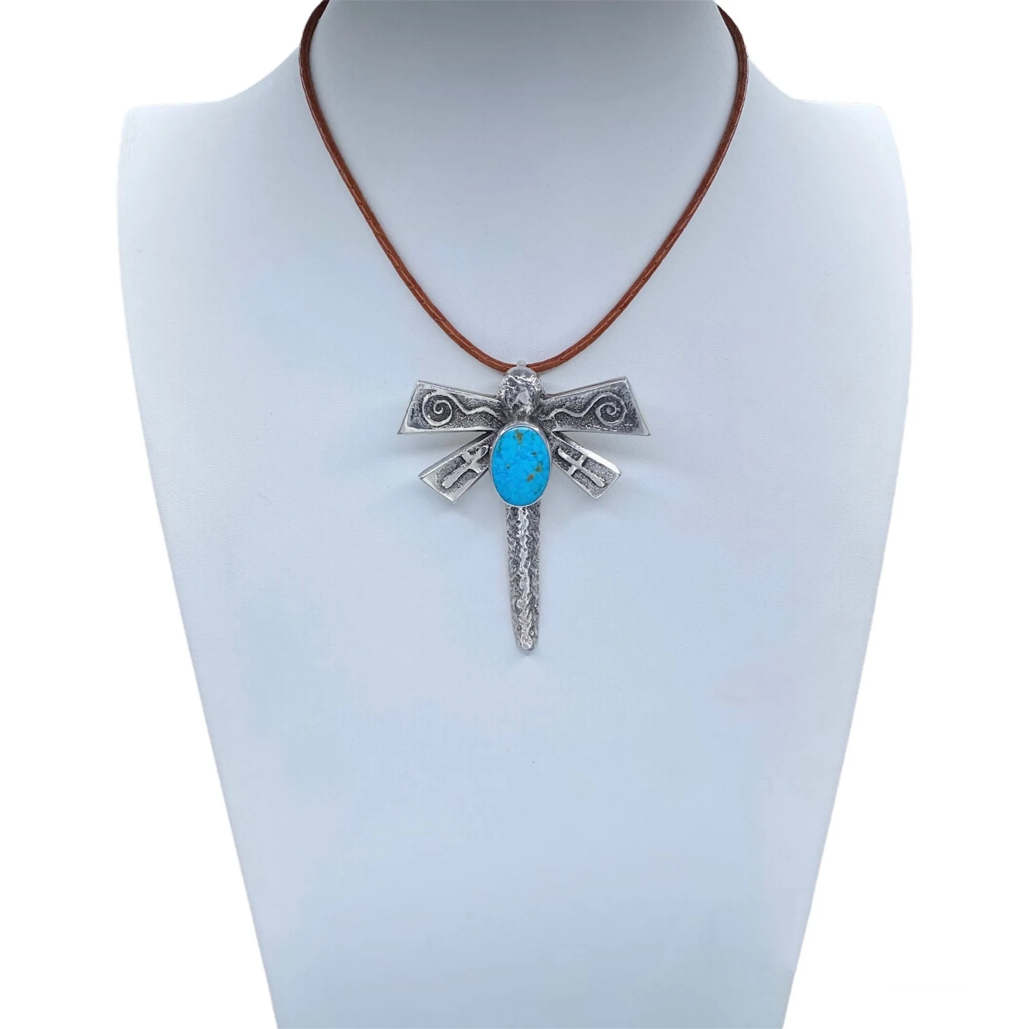 KINGMAN TURQUOISE NAVAJO SILVER DRAGONFLY PENDANT