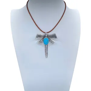 KINGMAN TURQUOISE NAVAJO SILVER DRAGONFLY PENDANT