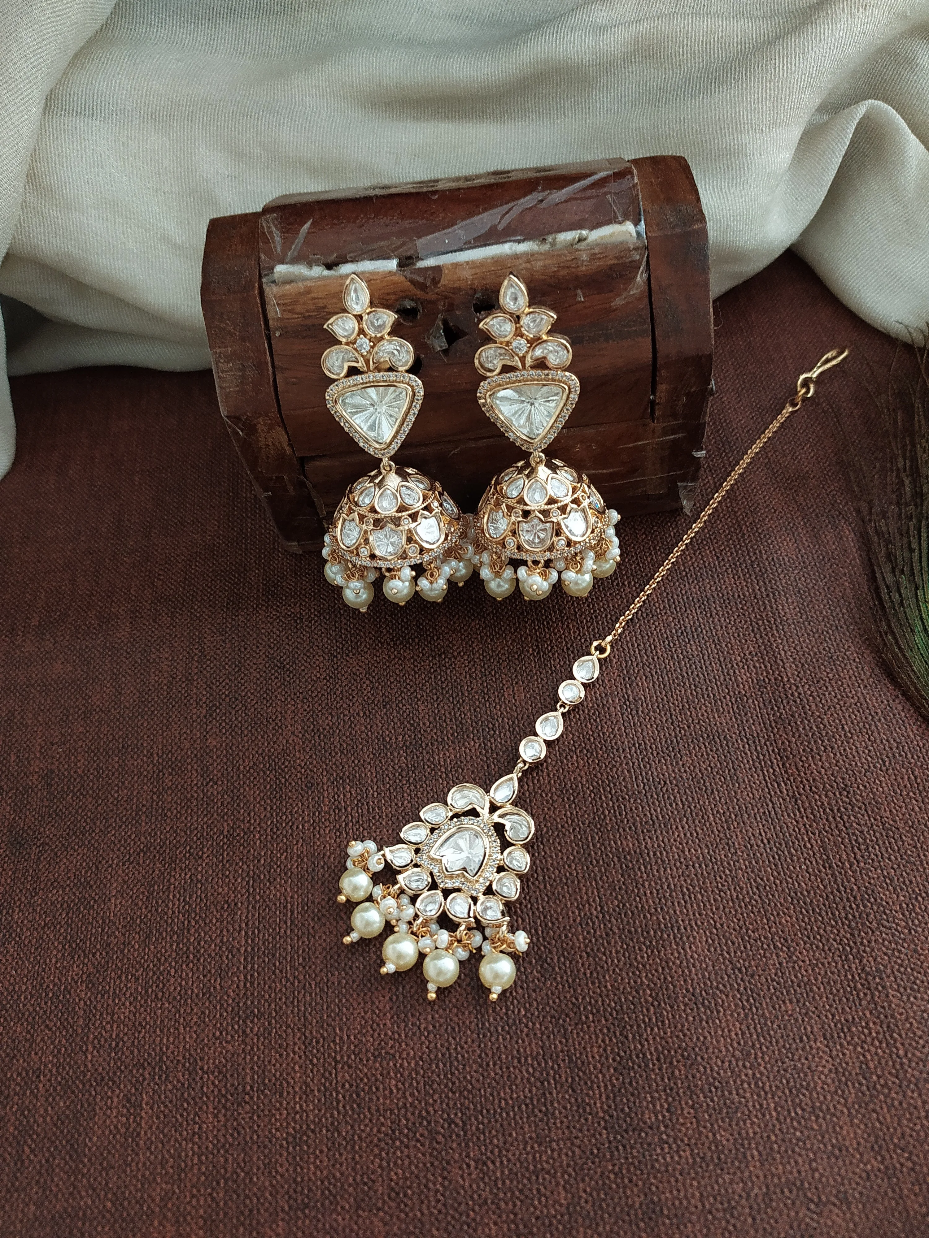 Kundan Choker Set with Pearl Drops, Jhumki, and Tikka