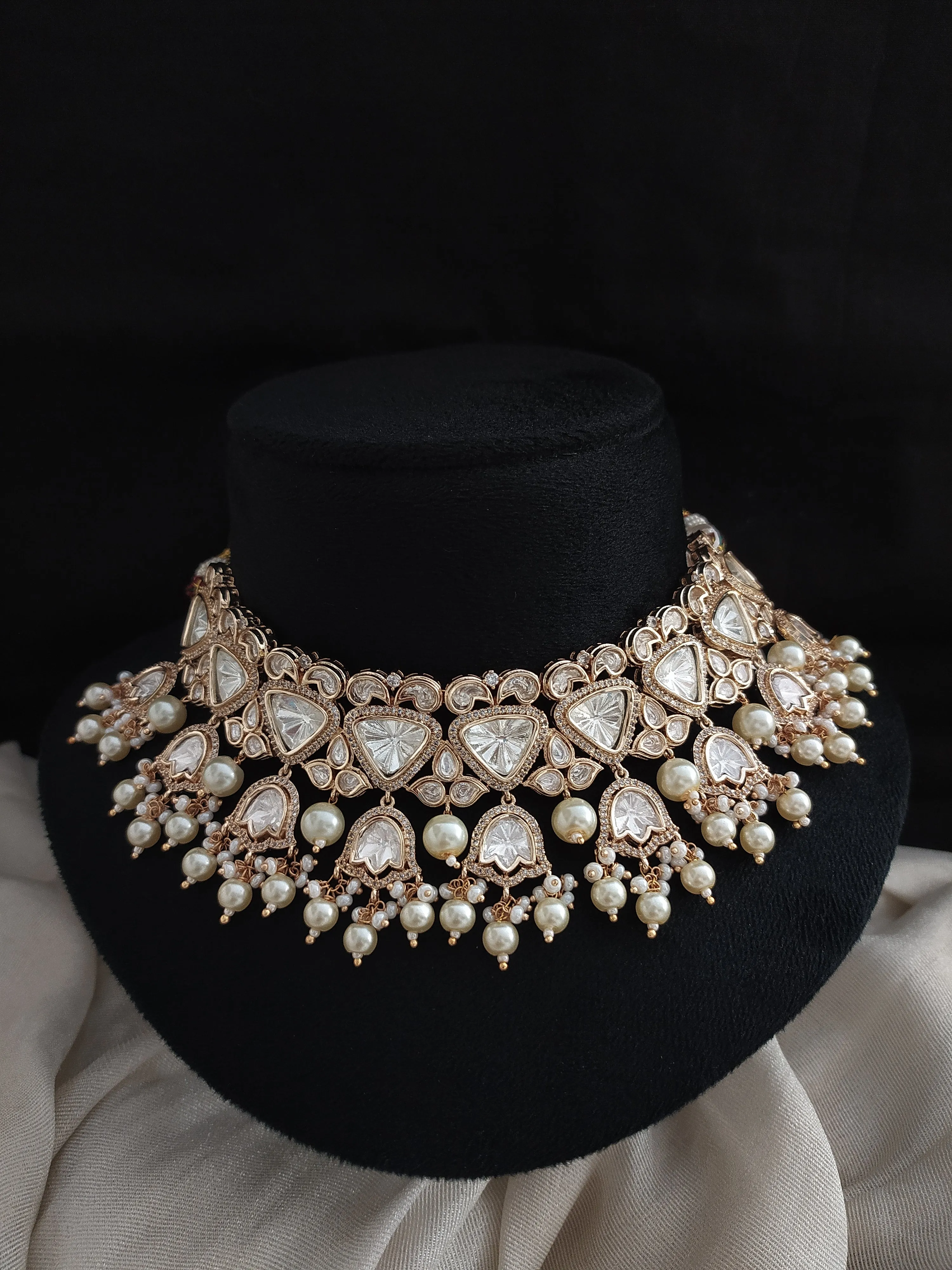 Kundan Choker Set with Pearl Drops, Jhumki, and Tikka