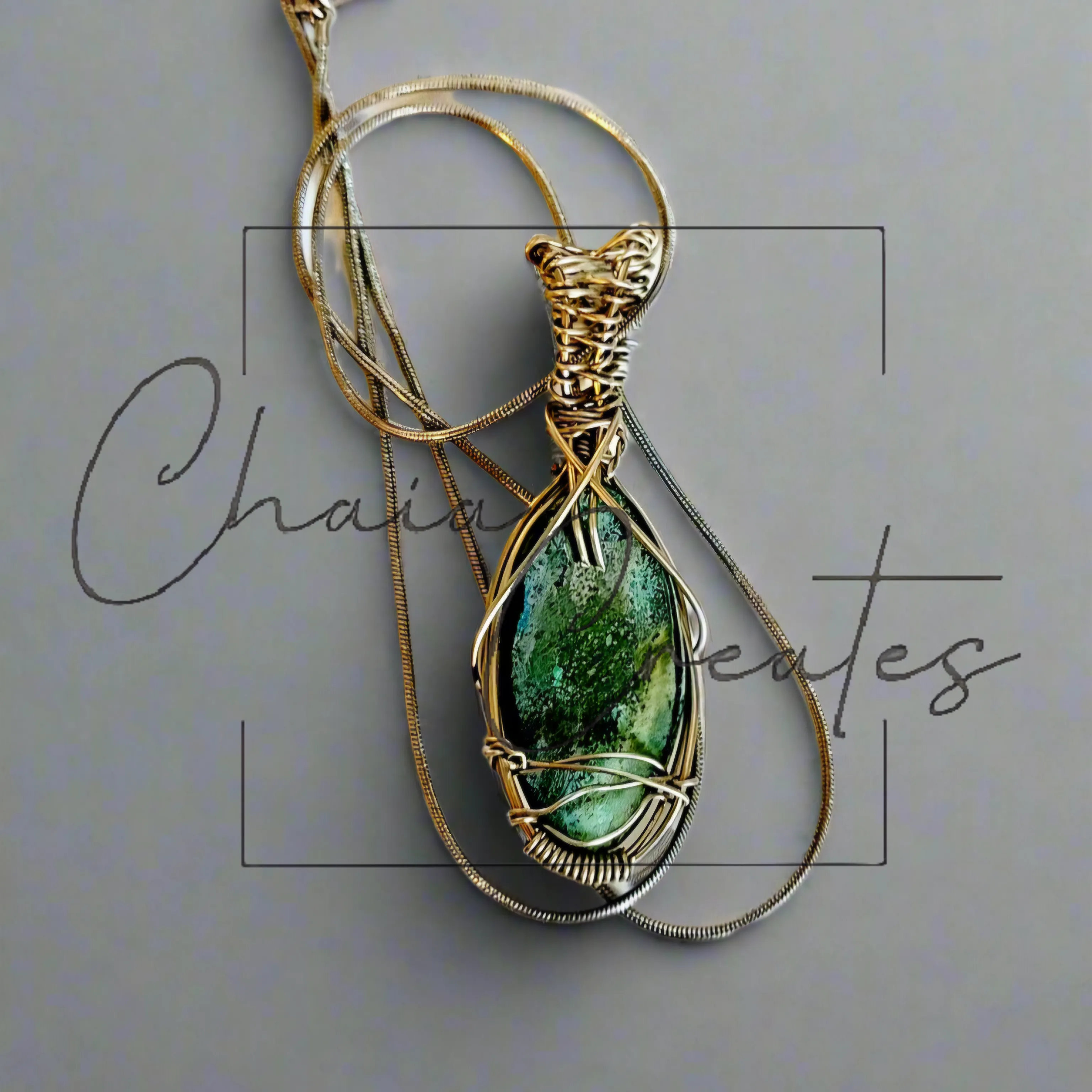 Labradorite Oval Stone Silver Wire Wrapped Pendant on Snake Chain Necklace