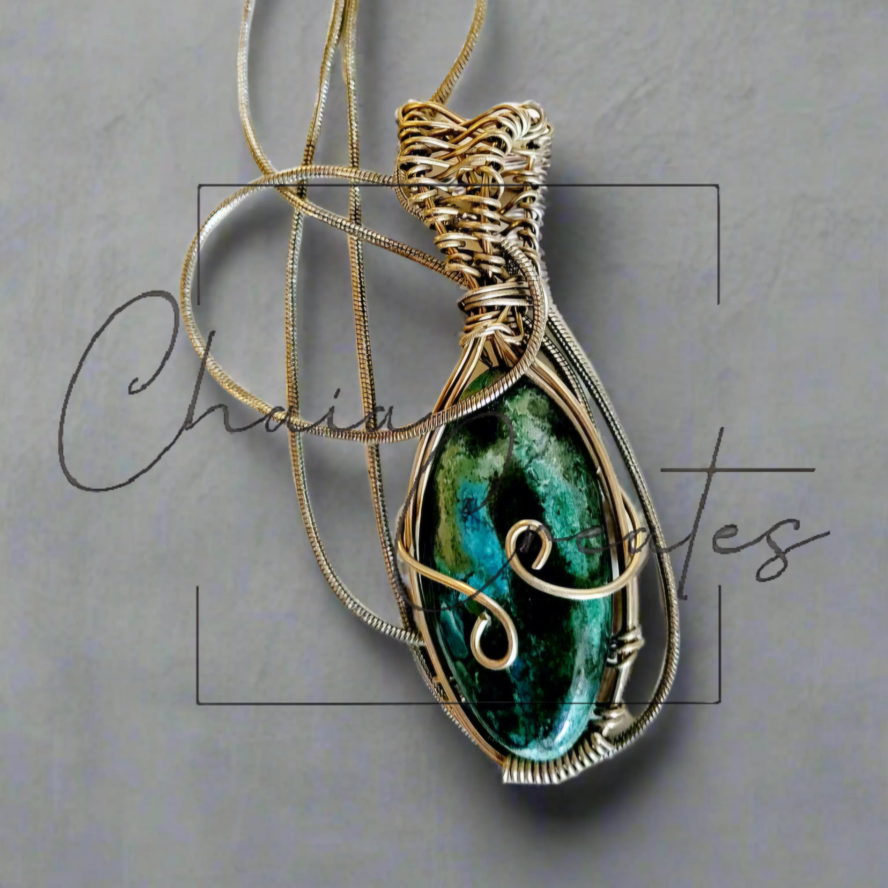 Labradorite Oval Stone Silver Wire Wrapped Pendant on Snake Chain Necklace