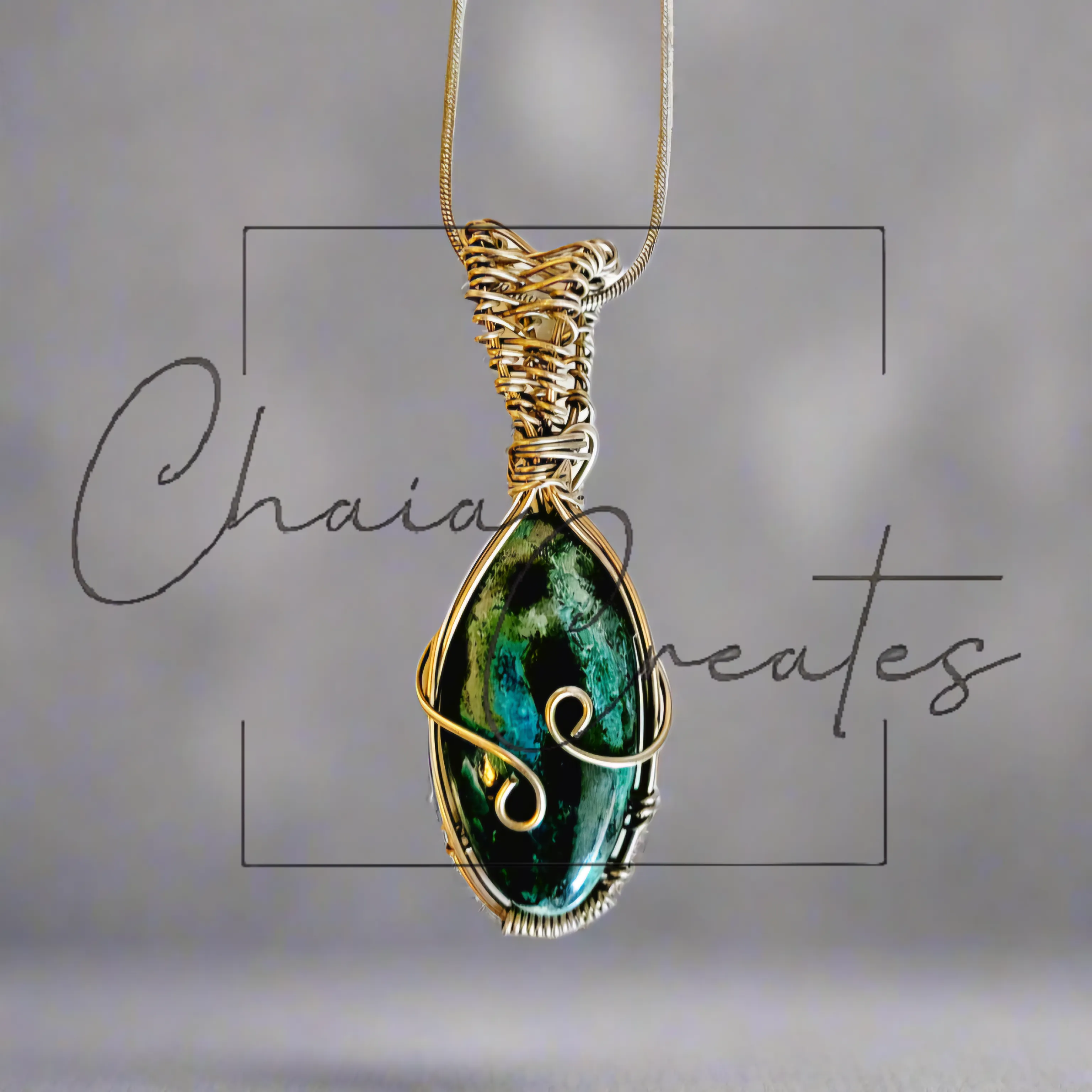 Labradorite Oval Stone Silver Wire Wrapped Pendant on Snake Chain Necklace