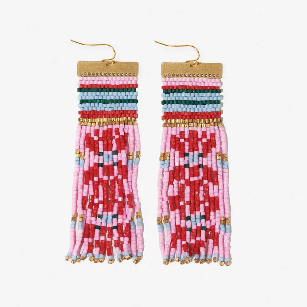 Lauren Faire Isle Nordic Beaded Fringe Earring - Pink