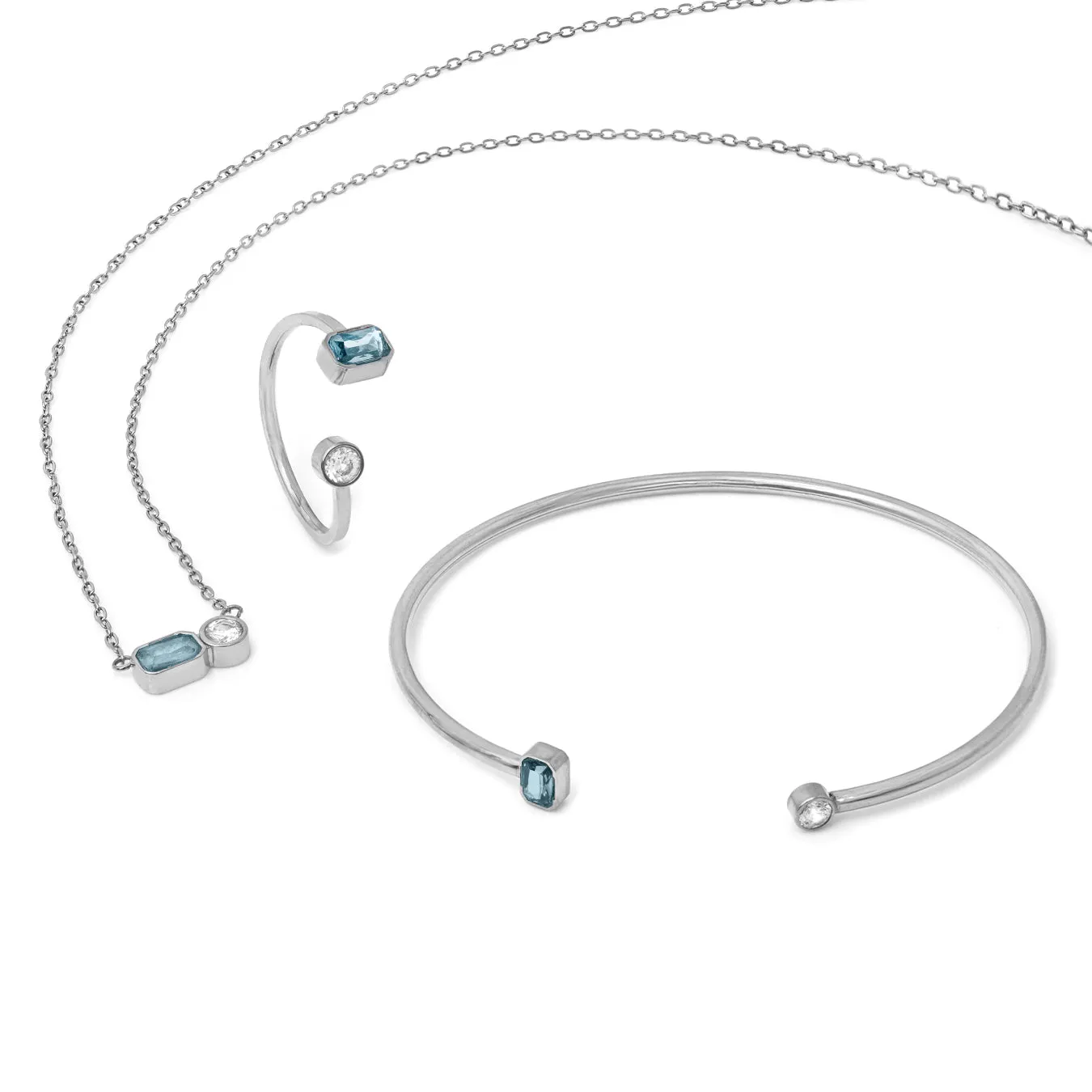 March Aquamarine Birthstone Gift Set - Silver