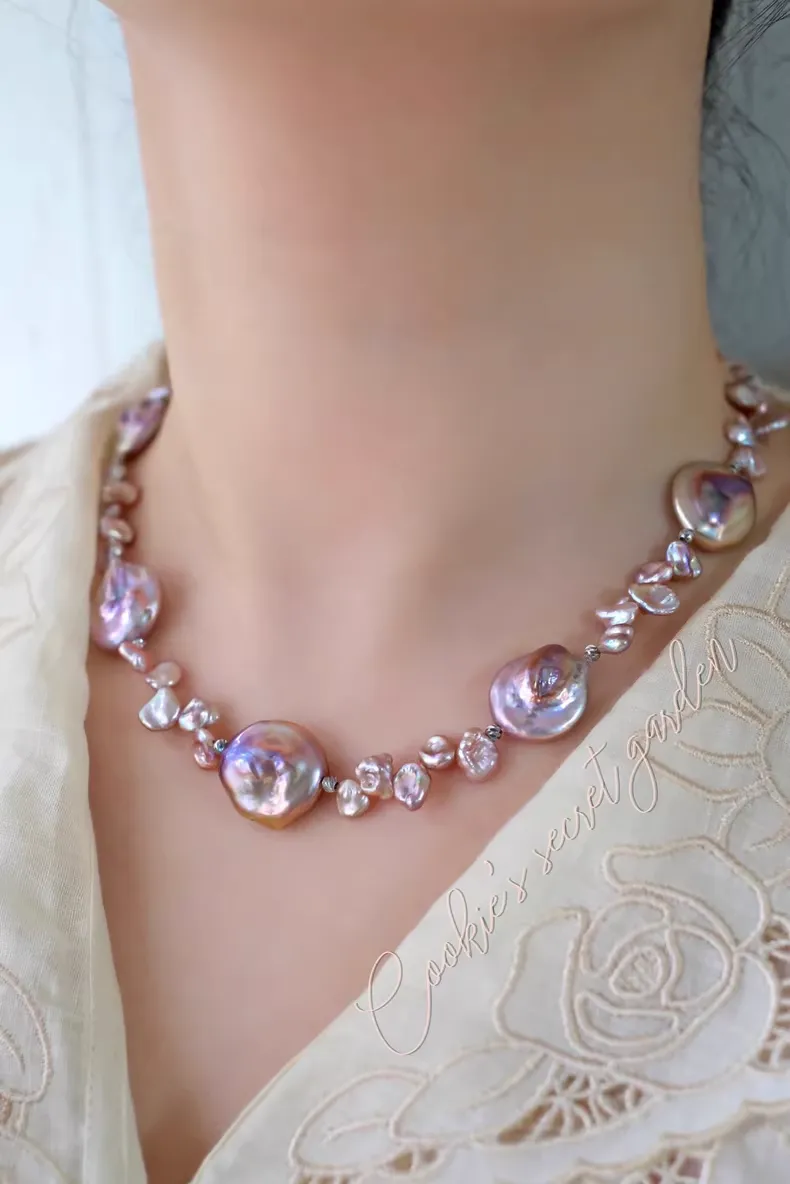 【Monet Garden Collection】 Handmade Rose Garden Baroque Pearl Necklace