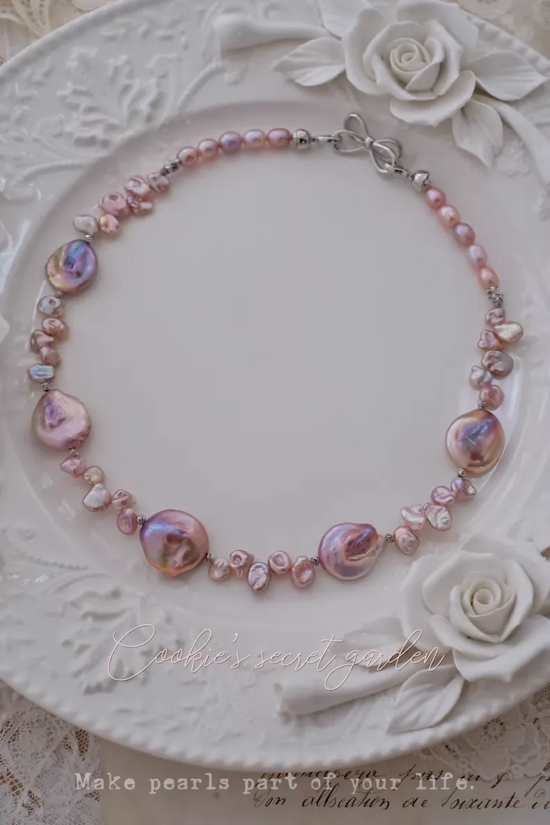 【Monet Garden Collection】 Handmade Rose Garden Baroque Pearl Necklace