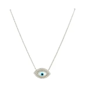 MOTHER OF PEARL DIAMOND EVIL EYE NECKLACE