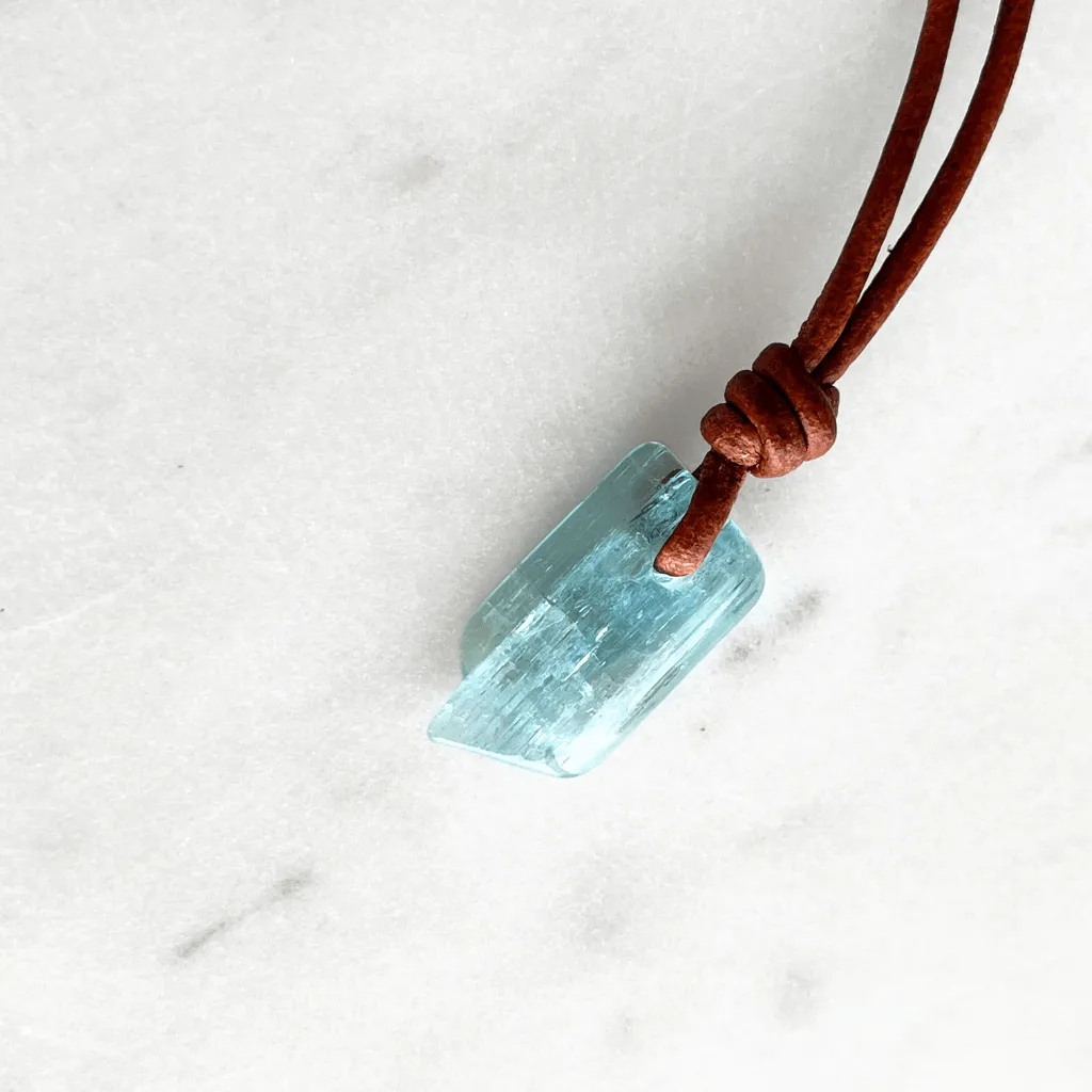 Natural Small Aquamarine Gemstone Pendant Necklace - Calm Waters