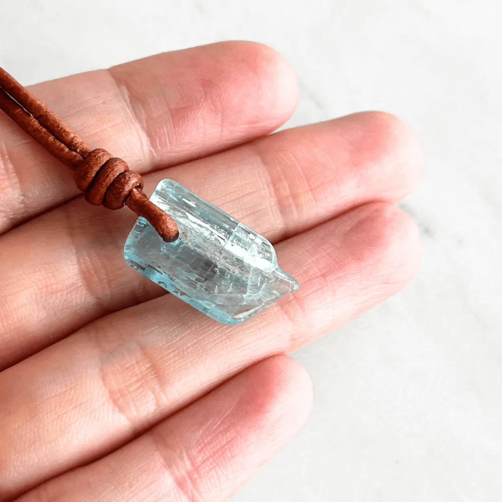 Natural Small Aquamarine Gemstone Pendant Necklace - Calm Waters