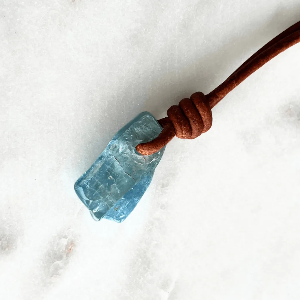 Natural Small Aquamarine Gemstone Pendant Necklace - Oceanic Bliss