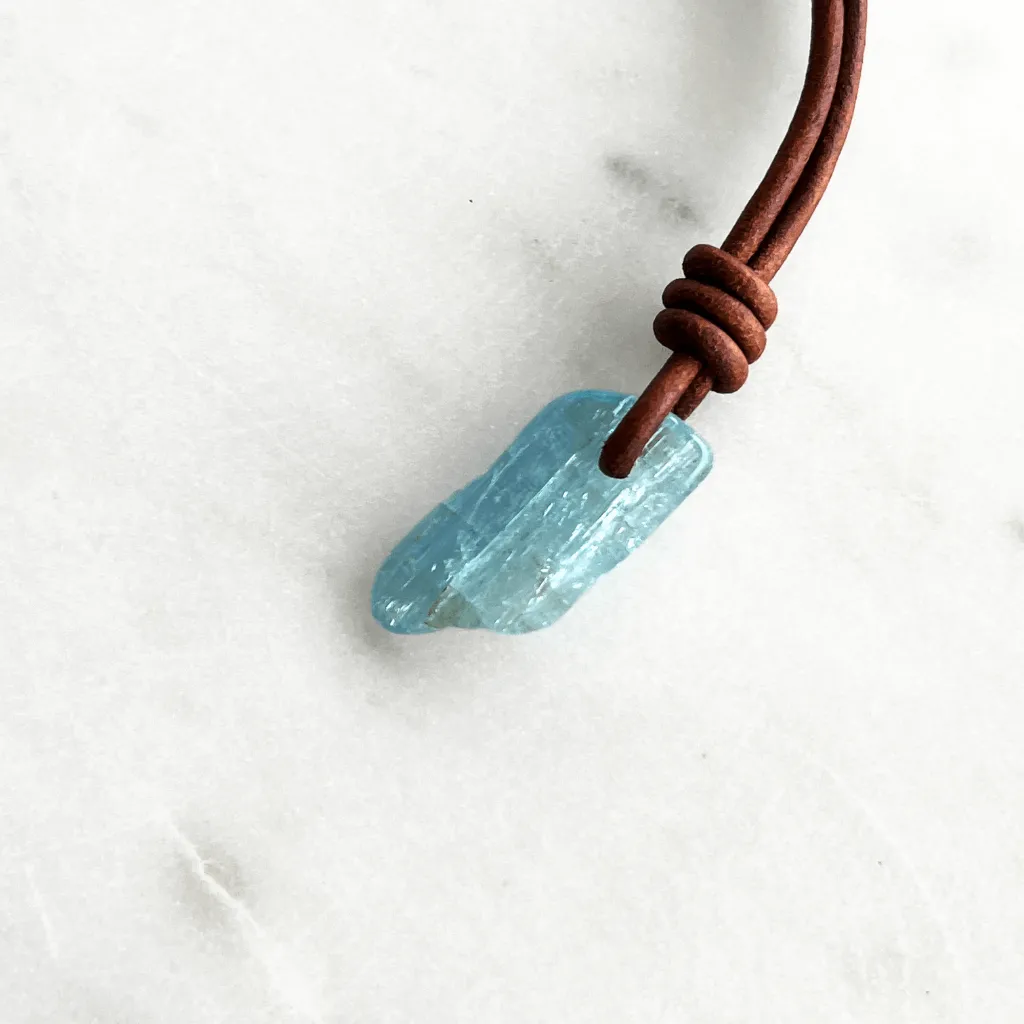 Natural Small Aquamarine Gemstone Pendant Necklace - Serene Reflections