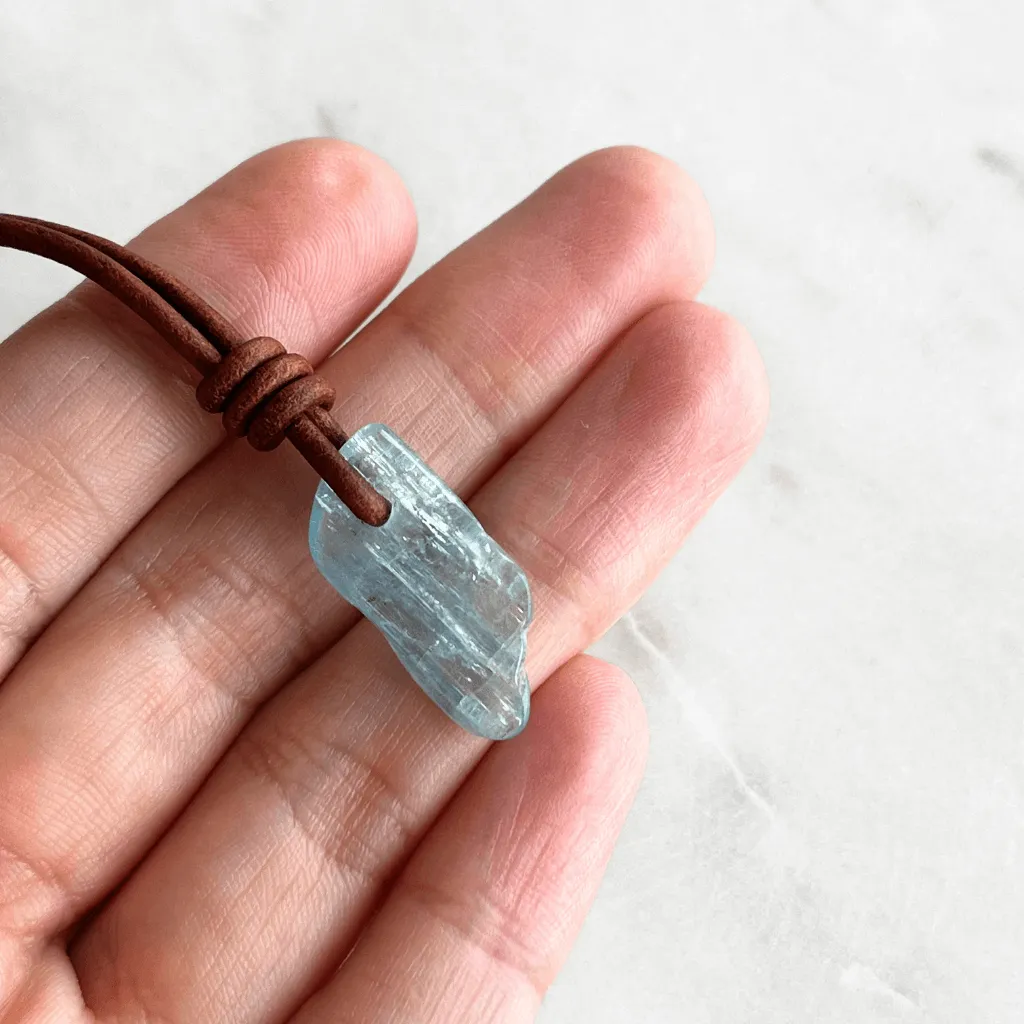 Natural Small Aquamarine Gemstone Pendant Necklace - Serene Reflections