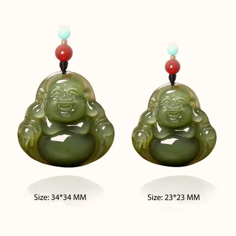 Natural Xinjiang Hetian Jade Green Jade Maitreya Buddha Jade Pendant Necklace