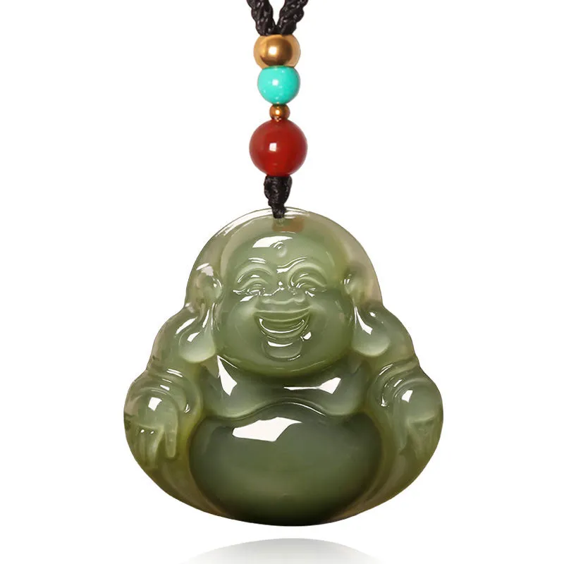 Natural Xinjiang Hetian Jade Green Jade Maitreya Buddha Jade Pendant Necklace