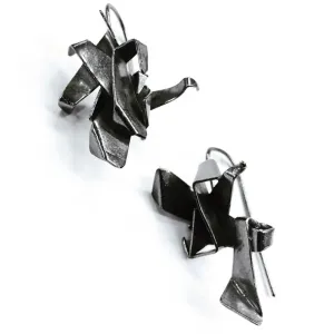 Night Cranes Oxidized Sterling Silver Earrings NCE002 by Votive Designs Jewelry