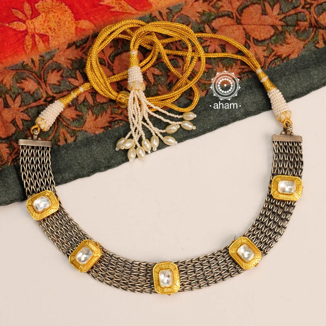 Noori Two Tone Silver Short Neckpiece & Earrings Set