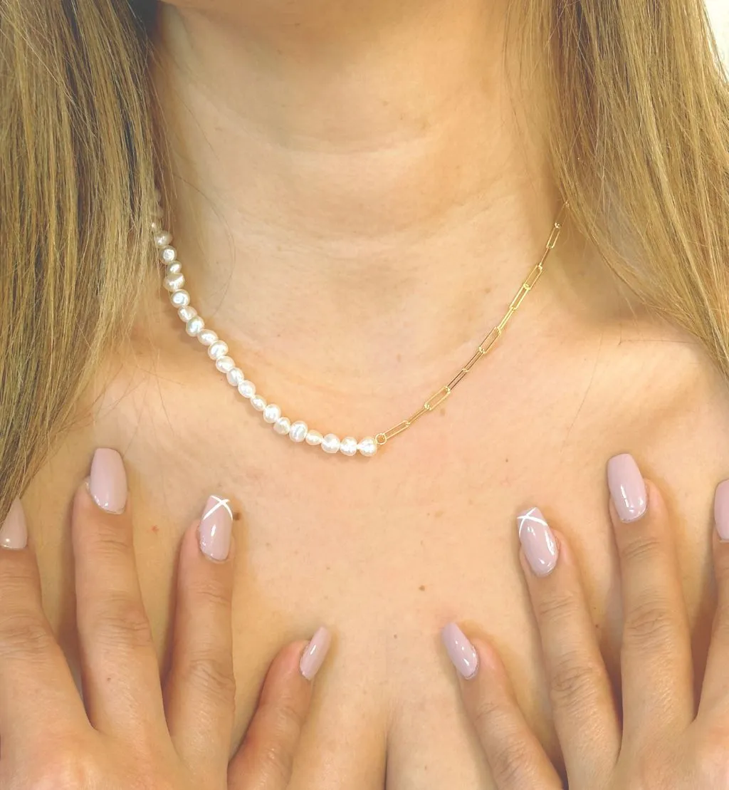 Oblong & Pearl Necklace