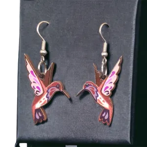 OLDTRIBES™ Painted Maroon and Pink Bird Earrings