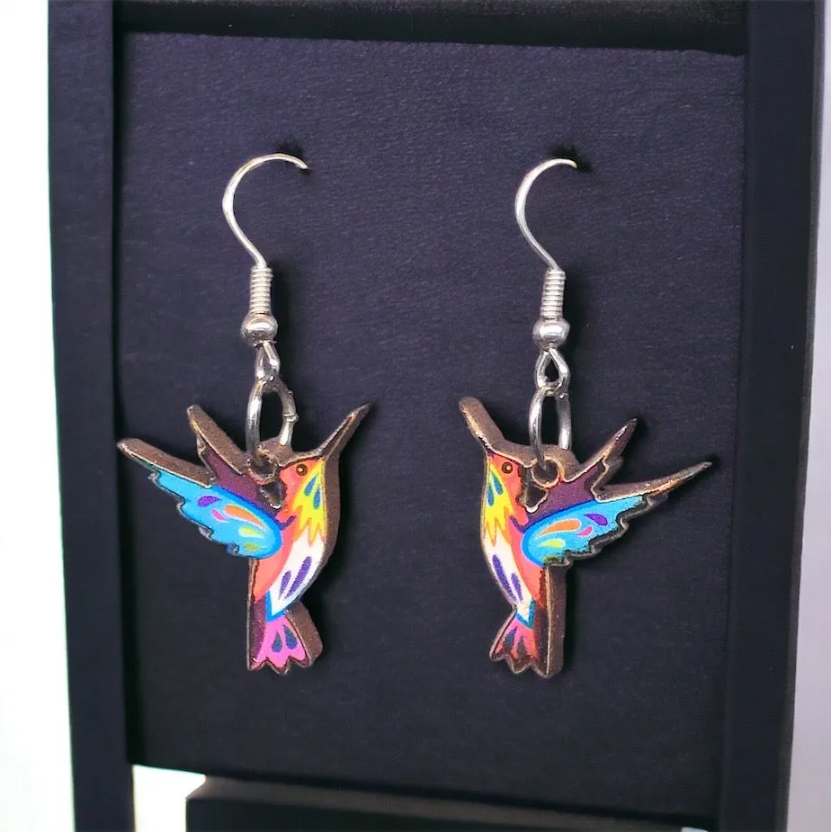 OLDTRIBES™ Painted Pink and Blue Bird Earrings