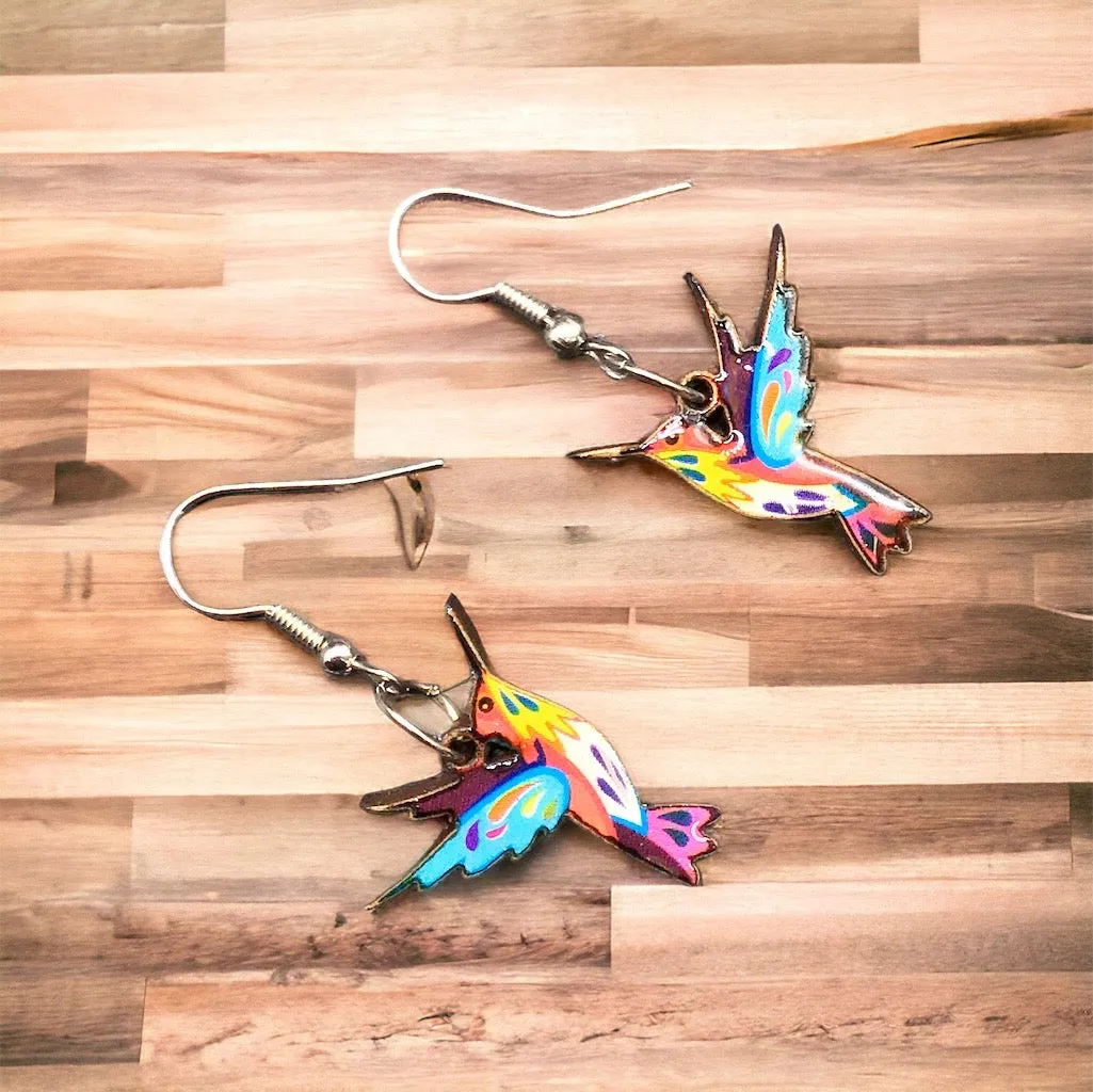 OLDTRIBES™ Painted Pink and Blue Bird Earrings