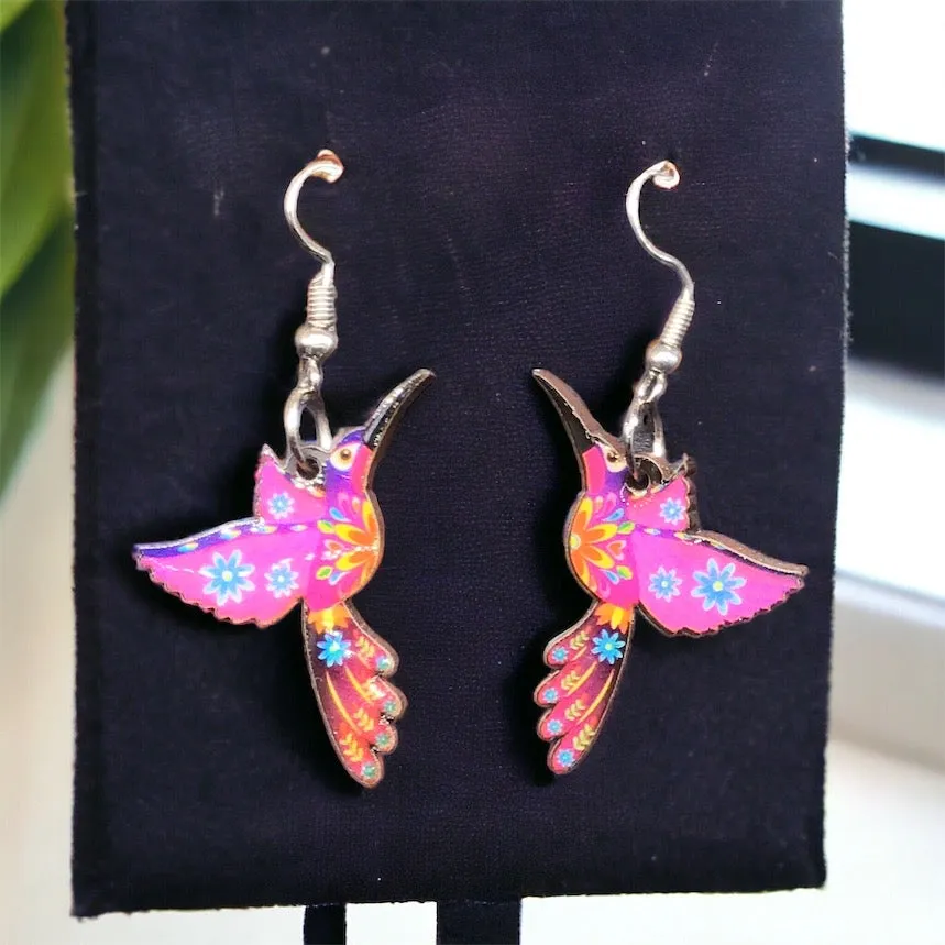 OLDTRIBES™ Painted Pink and Red Bird Earrings