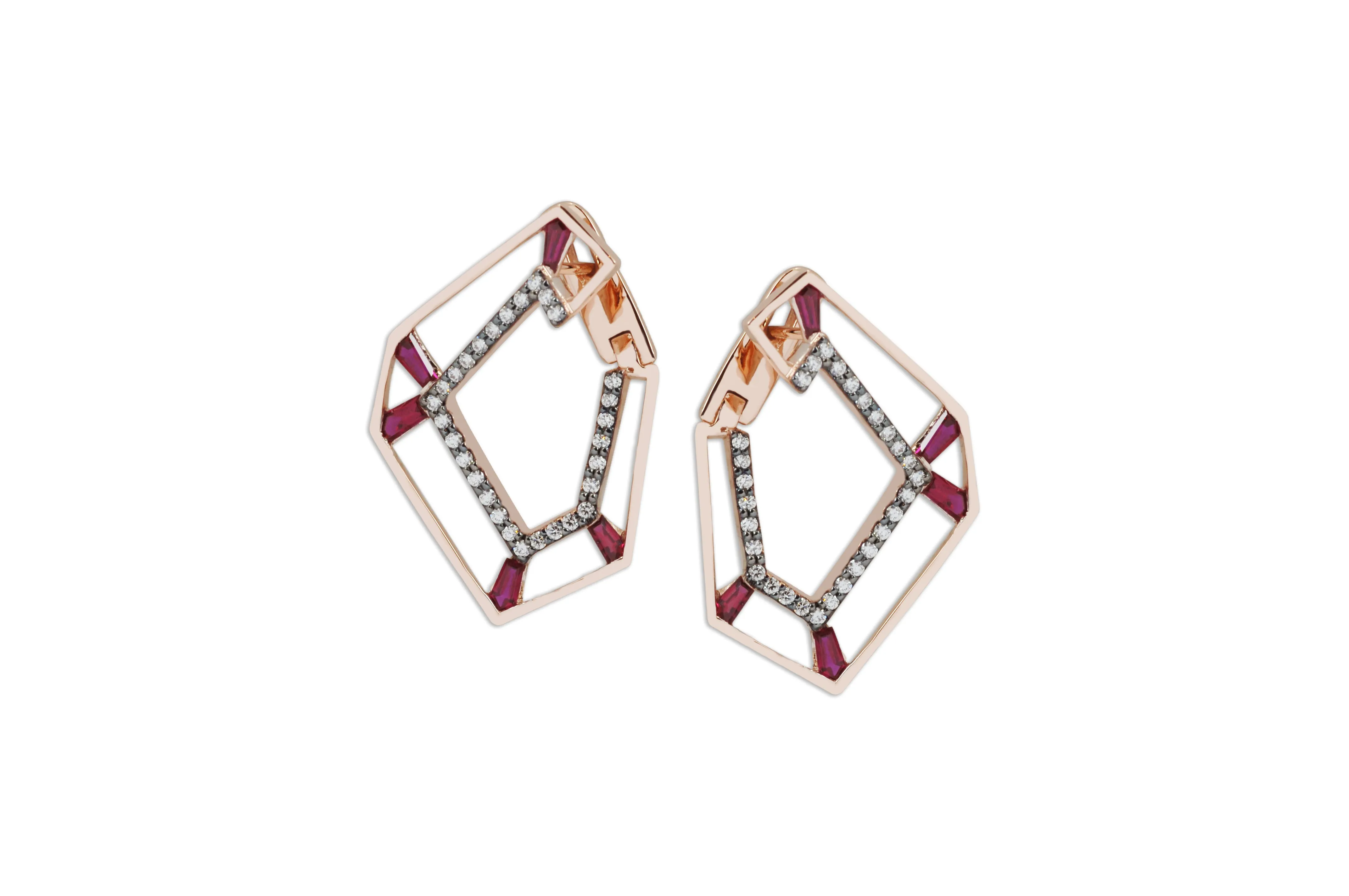 Origami Link no.5 Skeleton Ruby & Diamond Earrings Grande