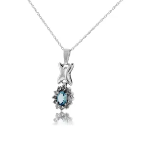 Oval Aquamarine & Classic Diamond Halo Pendant