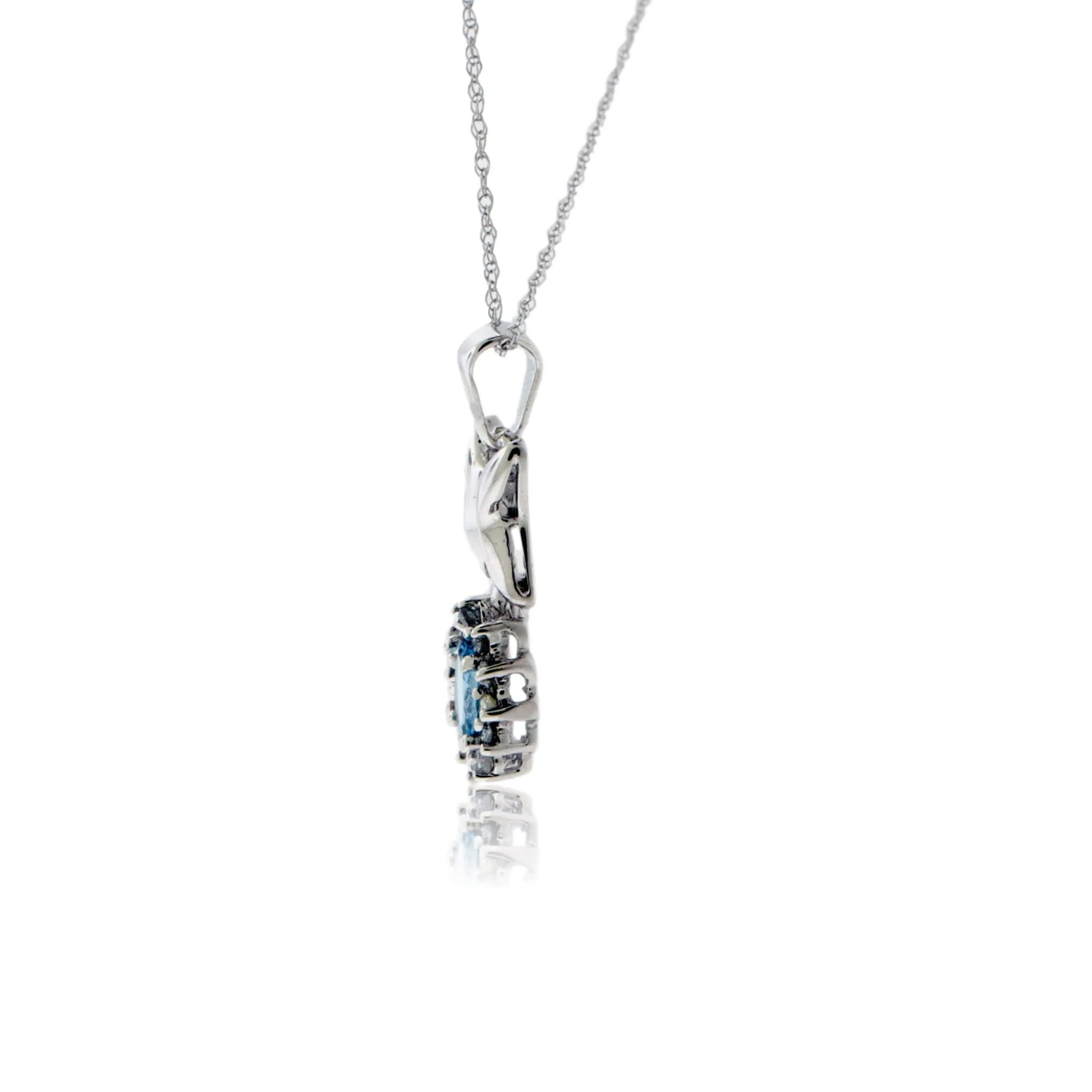 Oval Aquamarine & Classic Diamond Halo Pendant