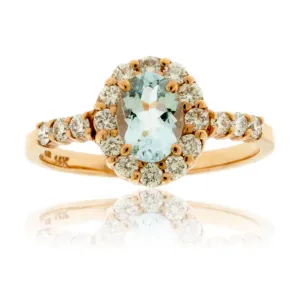 Oval Aquamarine and Diamond Ring