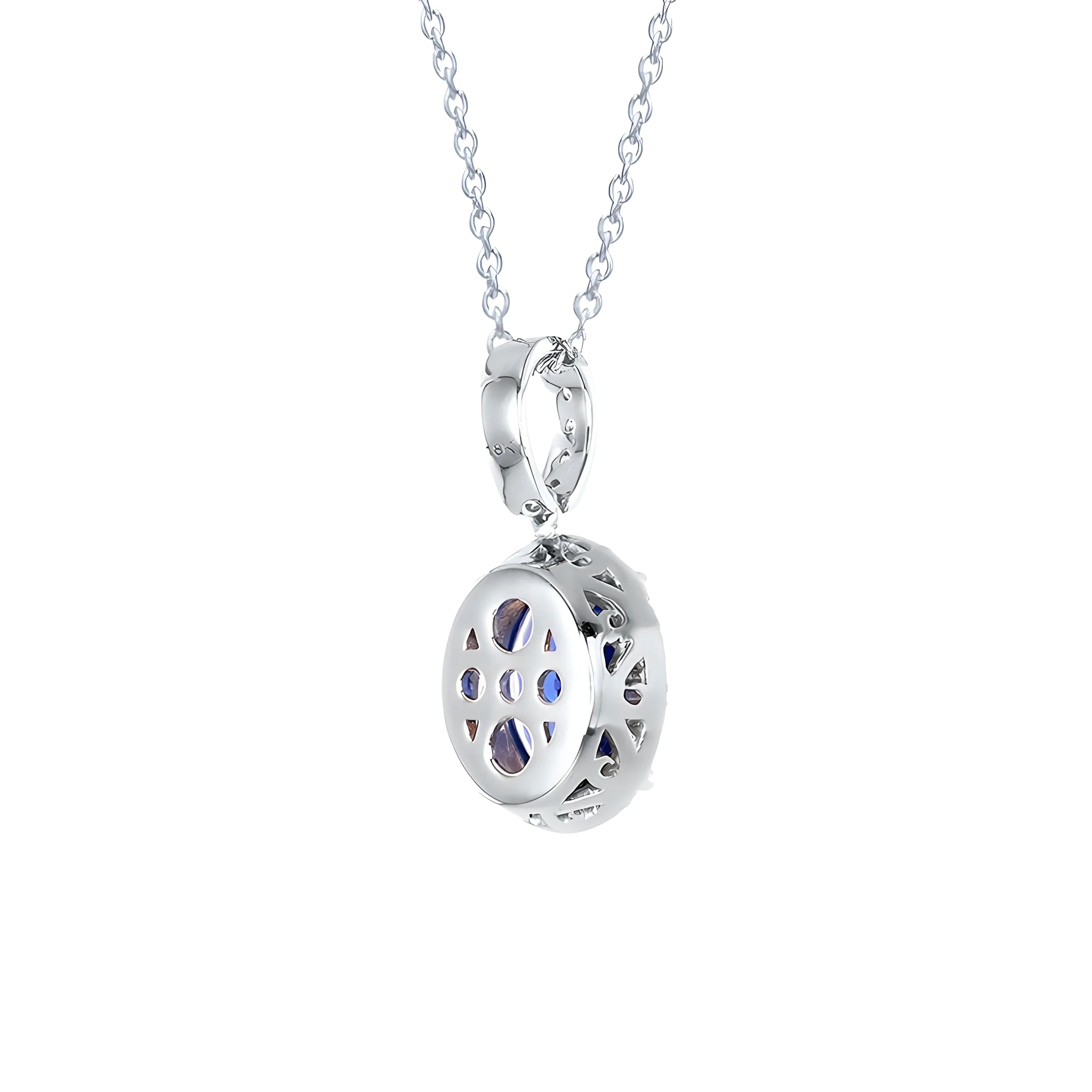 Oval Tanzanite and Diamond Halo Pendant Necklace in 18k White Gold