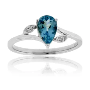 Pear Aquamarine and Diamond Accent Ring